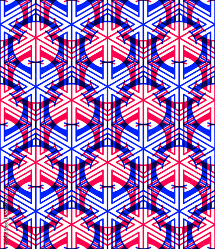 Bright symmetric seamless pattern with interweave figures. Conti