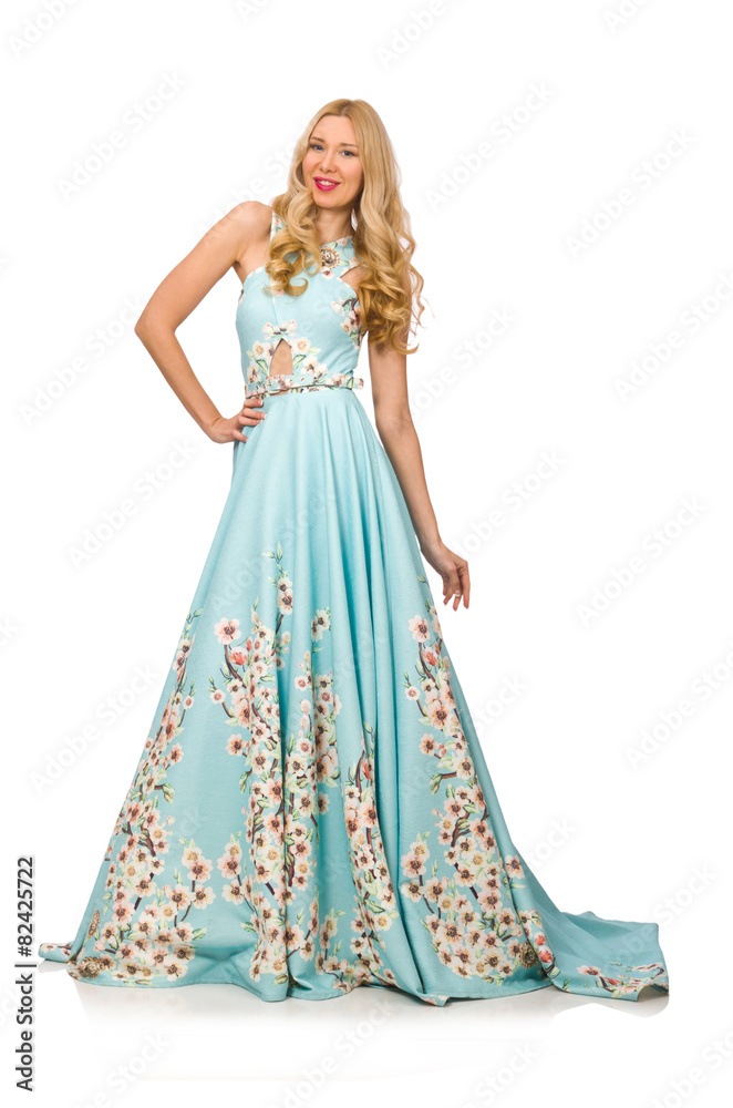 Woman wearing ball dress isolated on white Woman wearing ball dress isolated on white