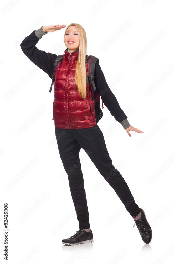 Young woman student with backpack isolated on white Young woman student with backpack isolated on white