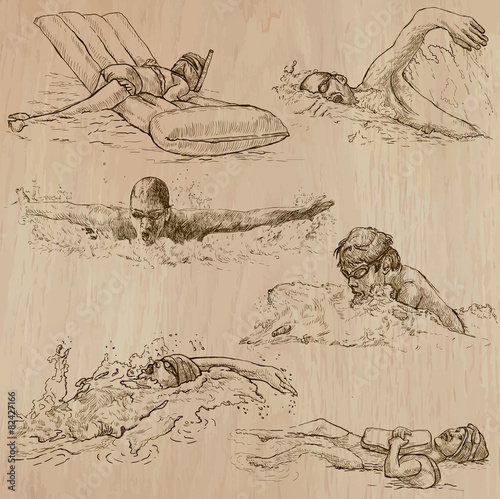 swimming - hand drawn vector pack