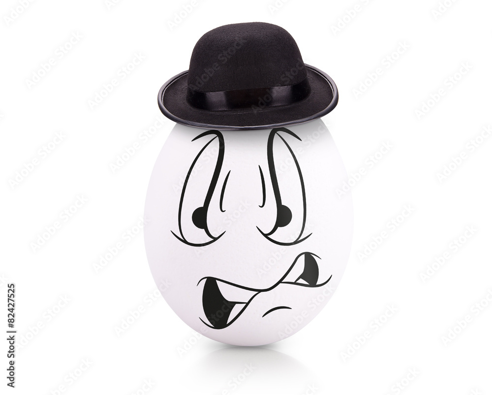Concept white egg with emotions in clothes Concept white egg with emotions in clothes