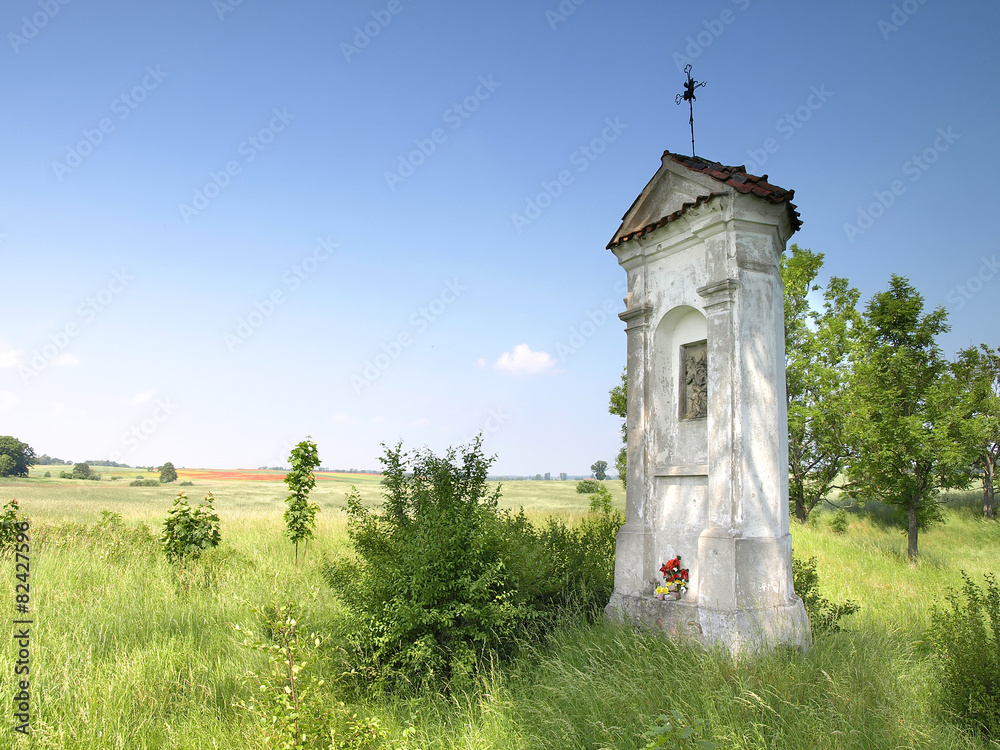 old small chapel on a meadow - obrazy, fototapety, plakaty 