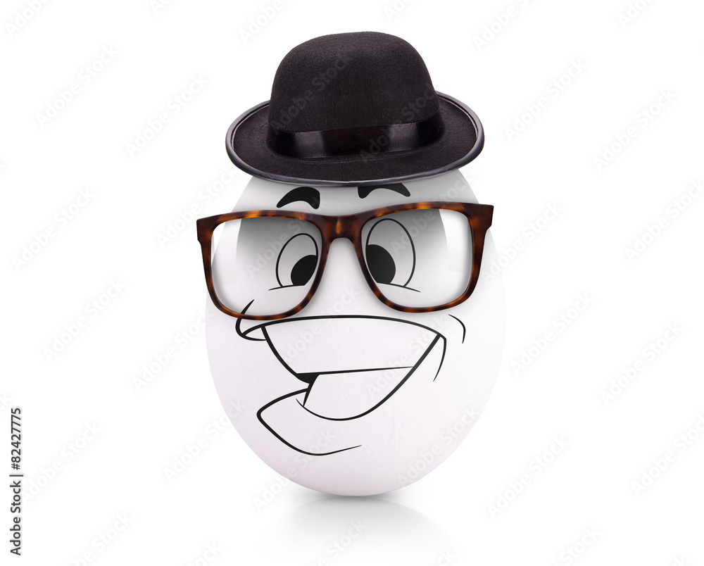 Concept white egg with emotions in clothes Concept white egg with emotions in clothes