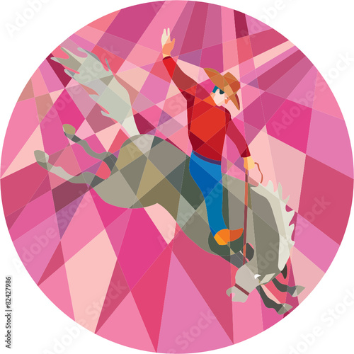 Rodeo Cowboy Riding Bucking Bronco Low Polygon