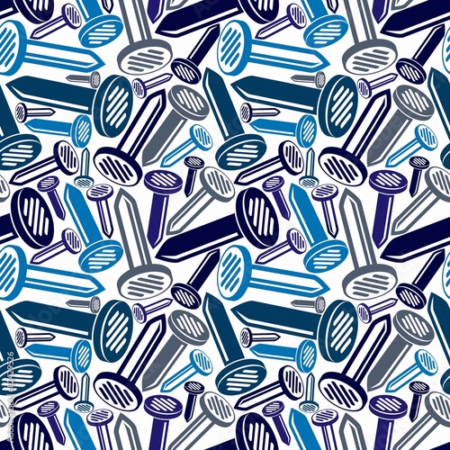 3d nails vector seamless pattern. Carpentry theme components. 