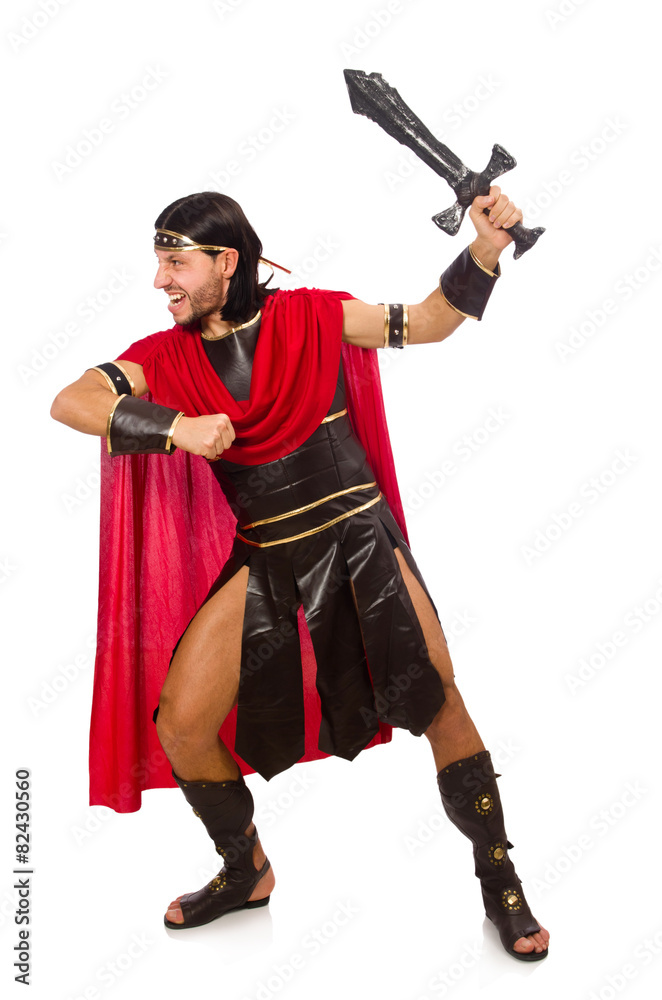 Gladiator holding sword isolated on white Gladiator holding sword isolated on white