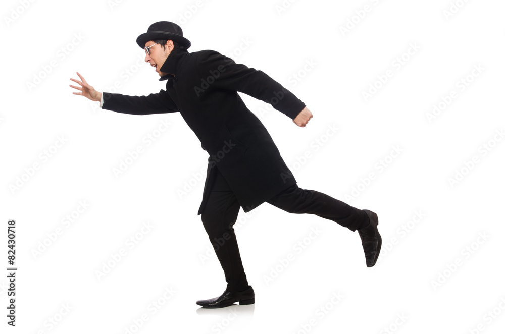 Man wearing black coat isolated on white Man wearing black coat isolated on white
