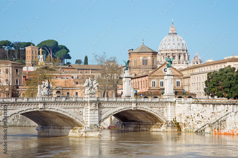Rome - Vittorio Emanuele II and cupola of St. Peters basilica