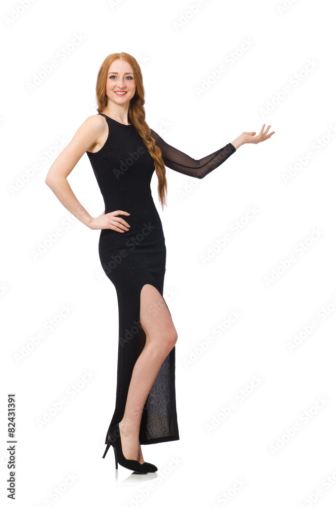 Young lady in elegant black dress isolated on white Young lady in elegant black dress isolated on white