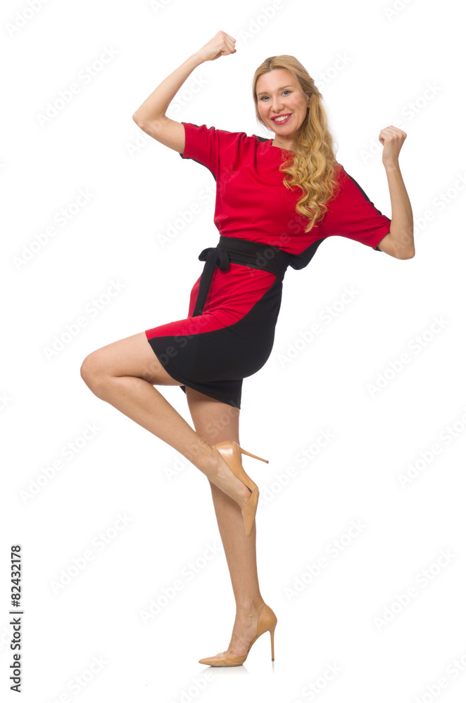 Beautiful lady in red black dress isolated on white Beautiful lady in red black dress isolated on white