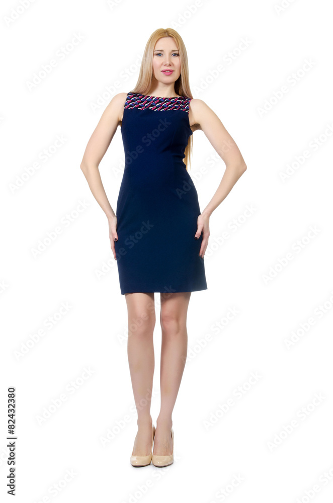 Beautiful pregnant woman in blue dress isolated on white Beautiful pregnant woman in blue dress isolated on white