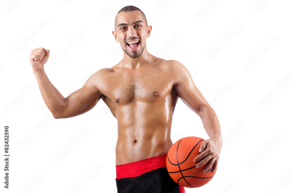 Young basketball player isolated on white