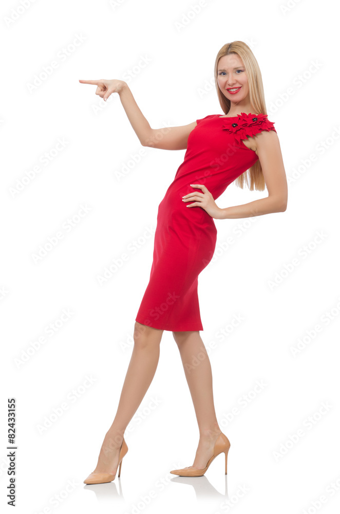 Blond woman in scarlet dress isolated on white Blond woman in scarlet dress isolated on white