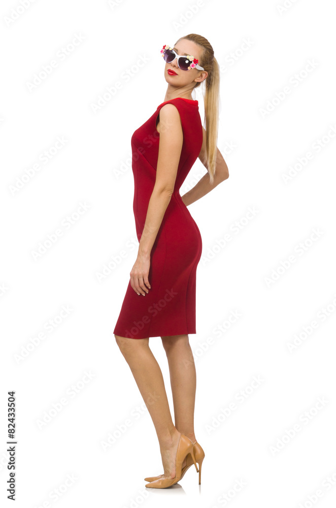 Pretty young woman in red dress isolated on white Pretty young woman in red dress isolated on white