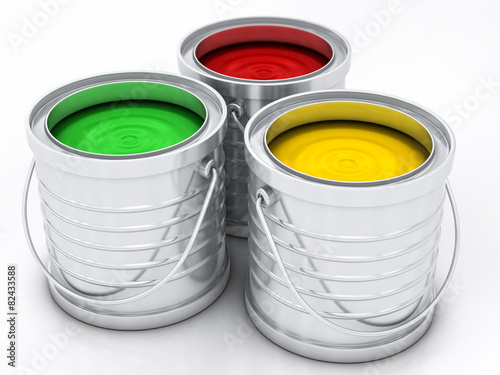 three color paint cans