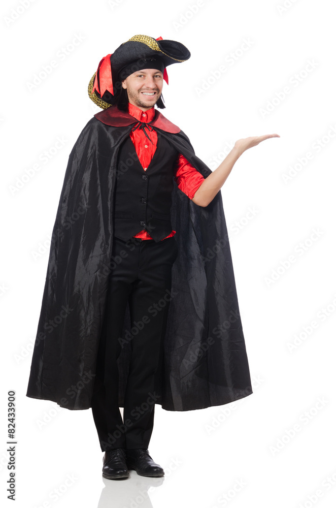 Young man in carnival coat isolated on white Young man in carnival coat isolated on white
