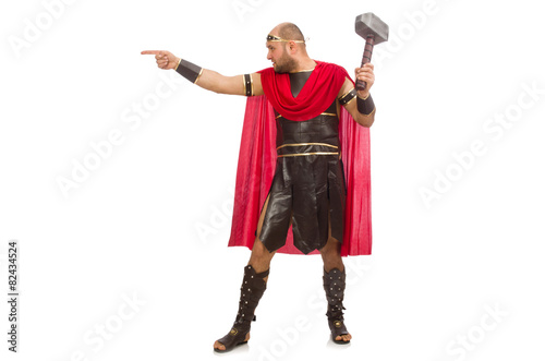 Gladiator with hammer isolated on white