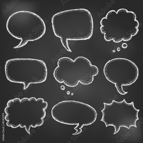Hand drawn cartoon speech bubble on black board