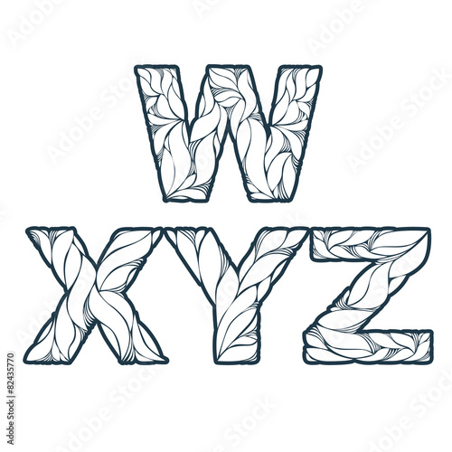 Single color delicate drop caps with floral ornament. Spring fon