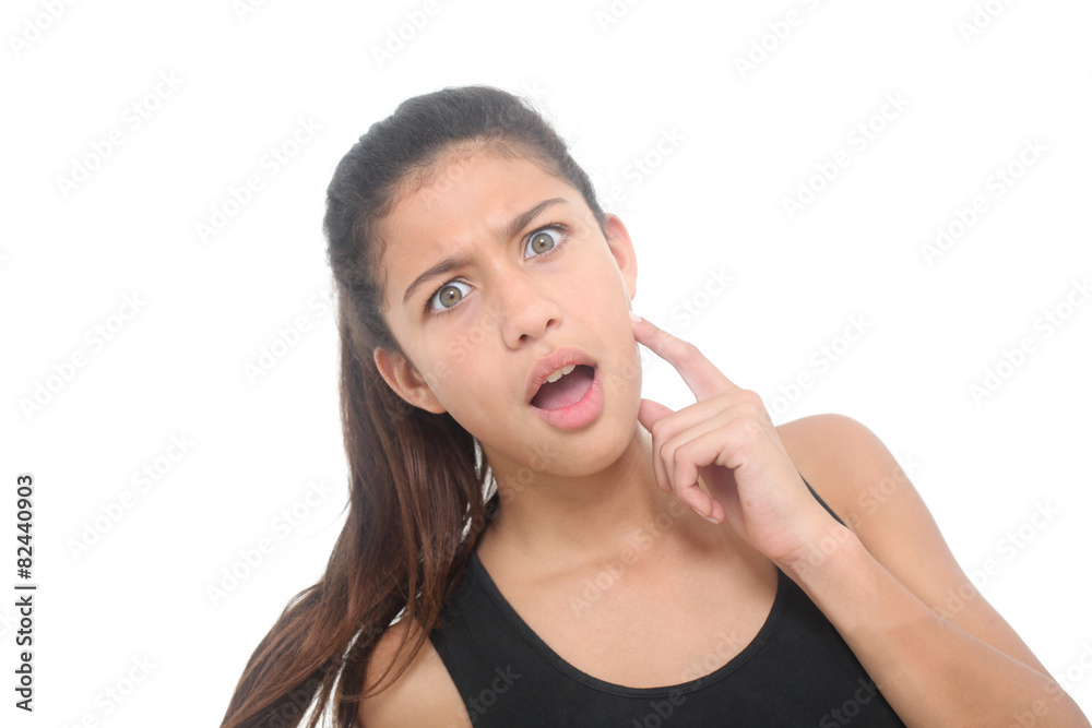 puzzled teen girl on white background puzzled teen girl on white background