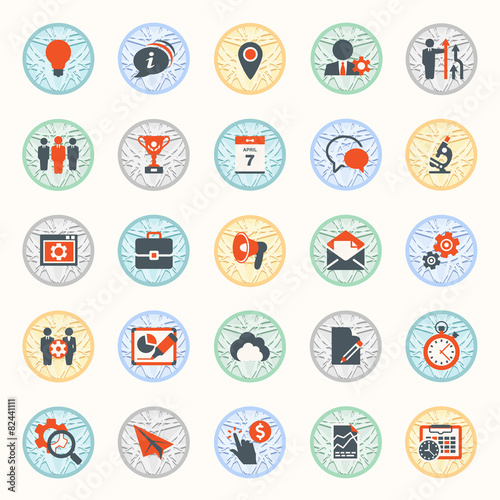 Black red modern icons on color buttons. Flat design.