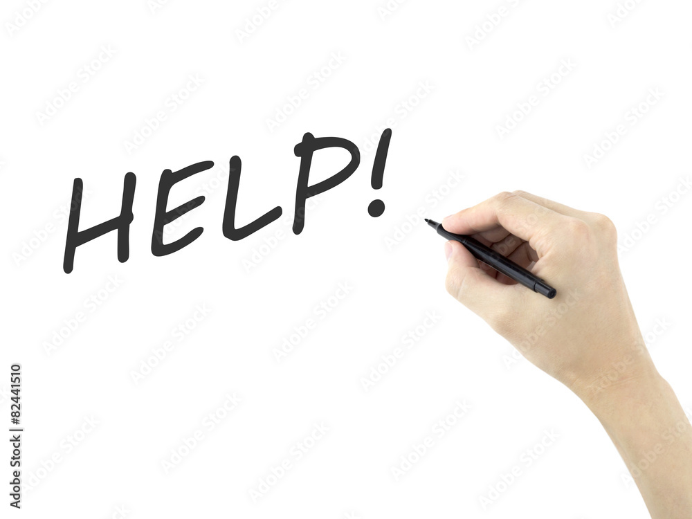 HELP word written by man's hand HELP word written by man's hand