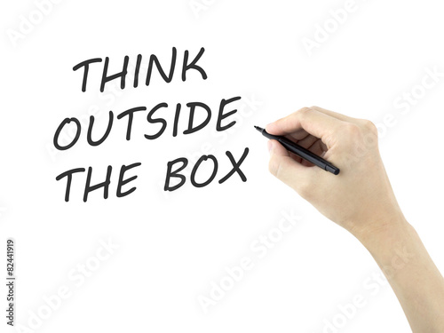 think outside the box words written by man's hand
