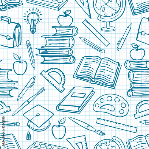 blue background with school supplies