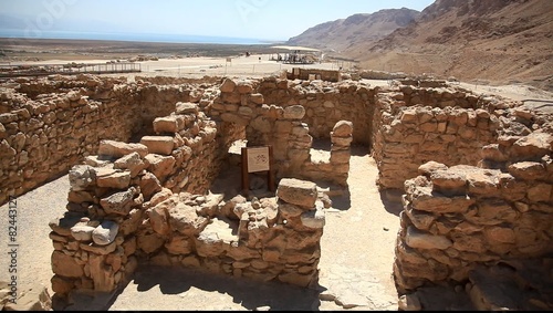 Khirbet Qumran near the caves where Dead Sea Scrolls were found photo
