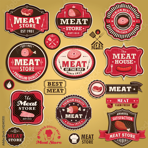 Vintage meat store label design set
