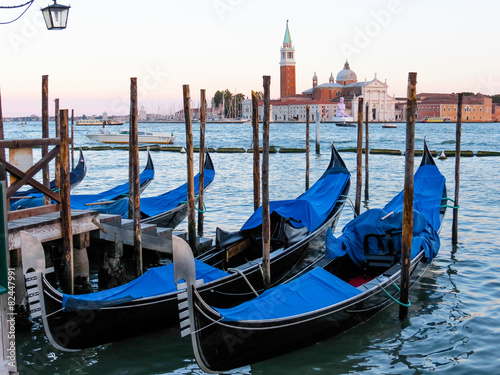 Gondolas in Venice lagoon, Venice, Italy