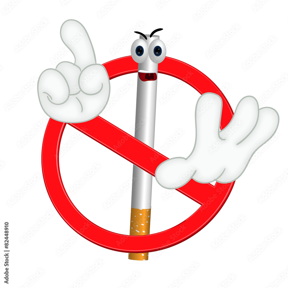 Funny no smoking sign cigarette cartoon comic illustration Stock  Illustration | Adobe Stock