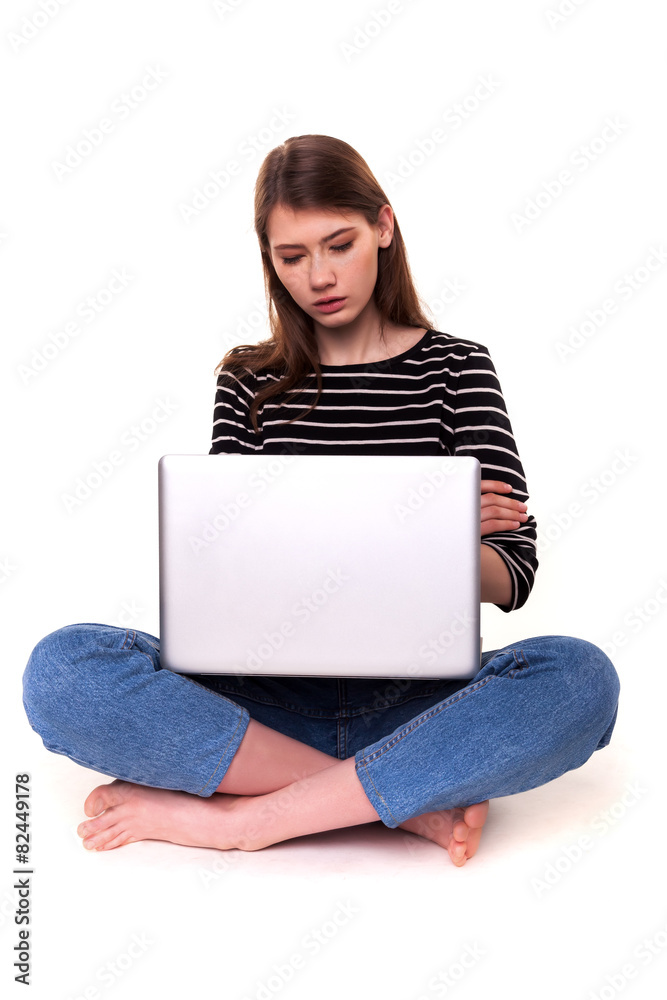 Young Woman with PC Crossed Arms E-commerce Stock Image Young Woman with PC Crossed Arms E-commerce Stock Image