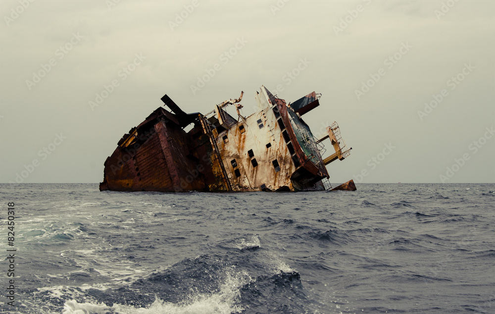 Shipwreck, rusty ship wreck