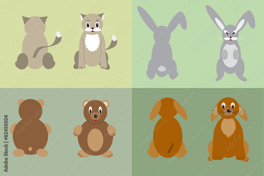 Naklejka premium Cat, dog, rabbit and bear