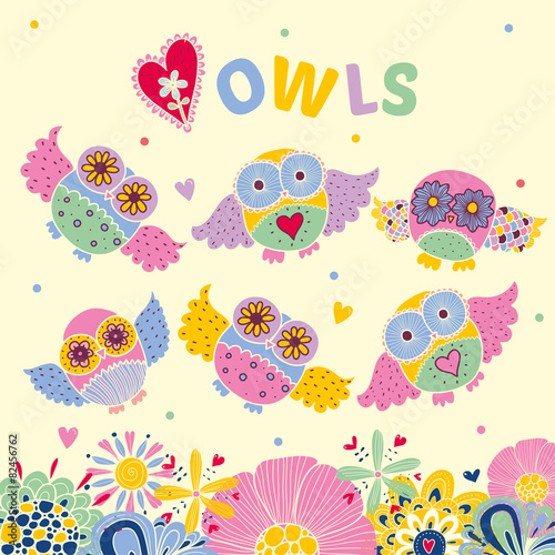 Owls  Vector illustration.