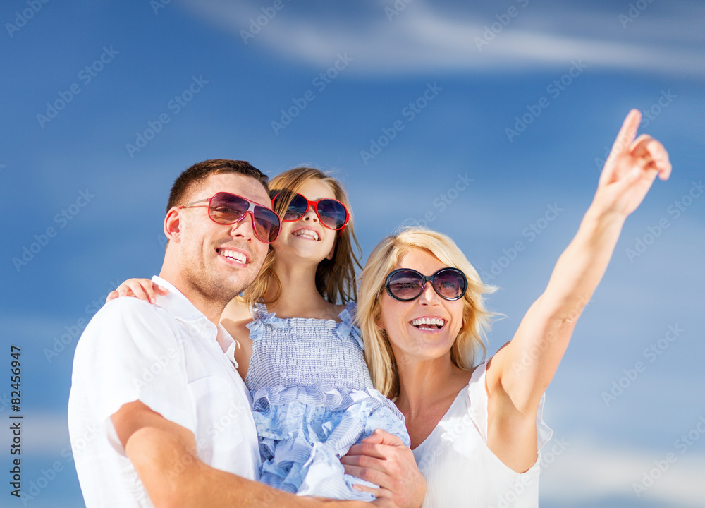 happy family with blue sky