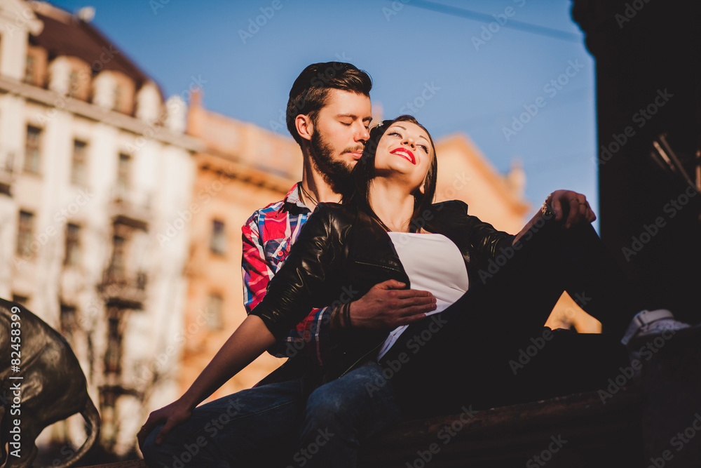 sweet couple sitting in an embrace