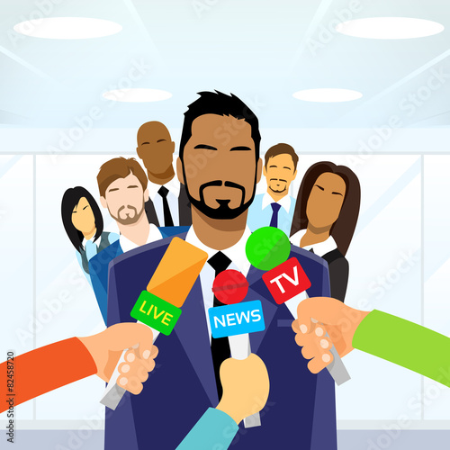 Interview Businessman Team Leader Hands with Microphones