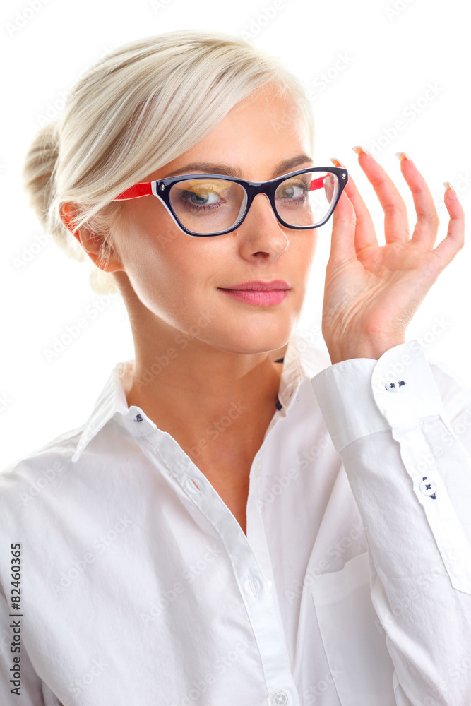 beautiful woman in black eyeglasses