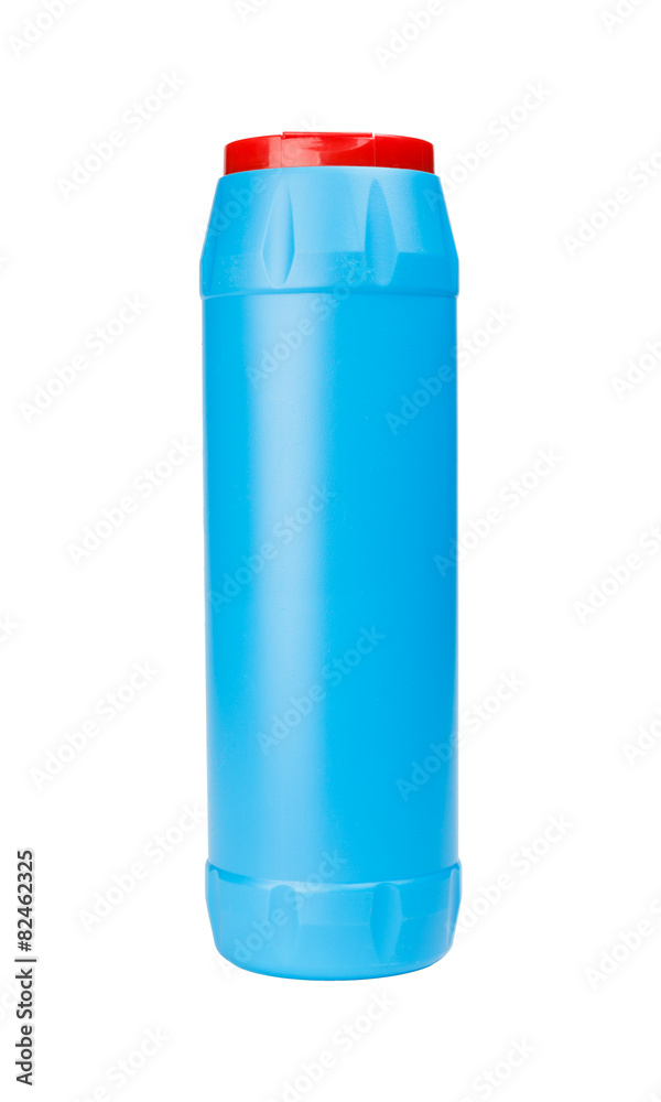 Blue plastic bottle of cleaning detergent powder Blue plastic bottle of cleaning detergent powder
