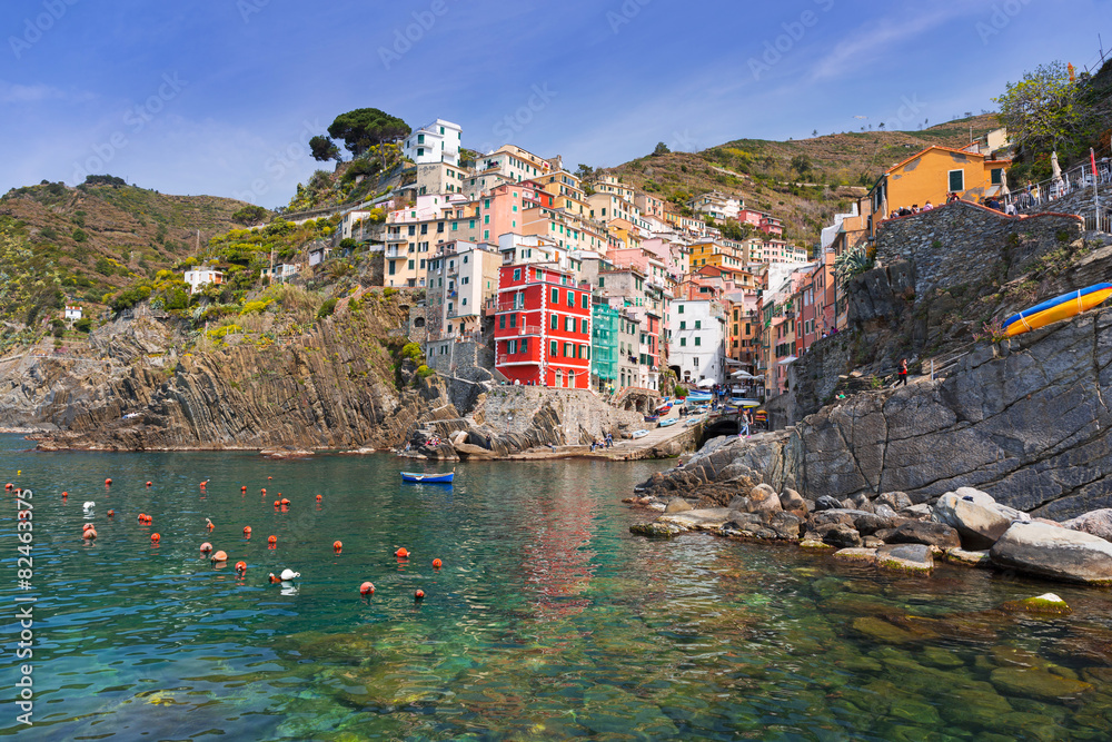 Riomaggiore town on the coast of Ligurian Sea, Italy