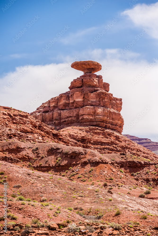 mexican hat rock monument landscape on sunny day