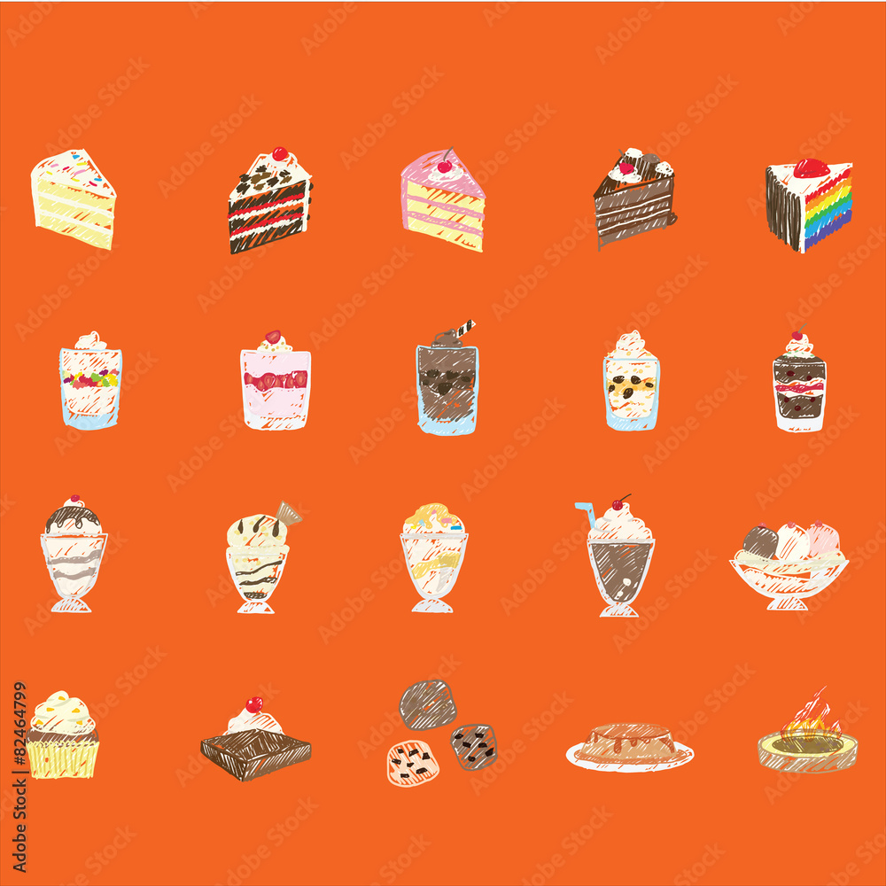 Set of hand drawn Dessert icon Set of hand drawn Dessert icon