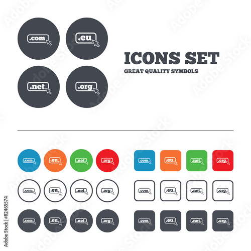 Top-level domains signs. Com, Eu, Net and Org.