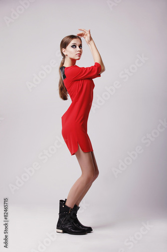 Model in a red dress