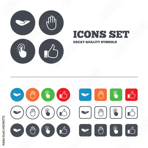 Hand icons. Like thumb up and click here symbols