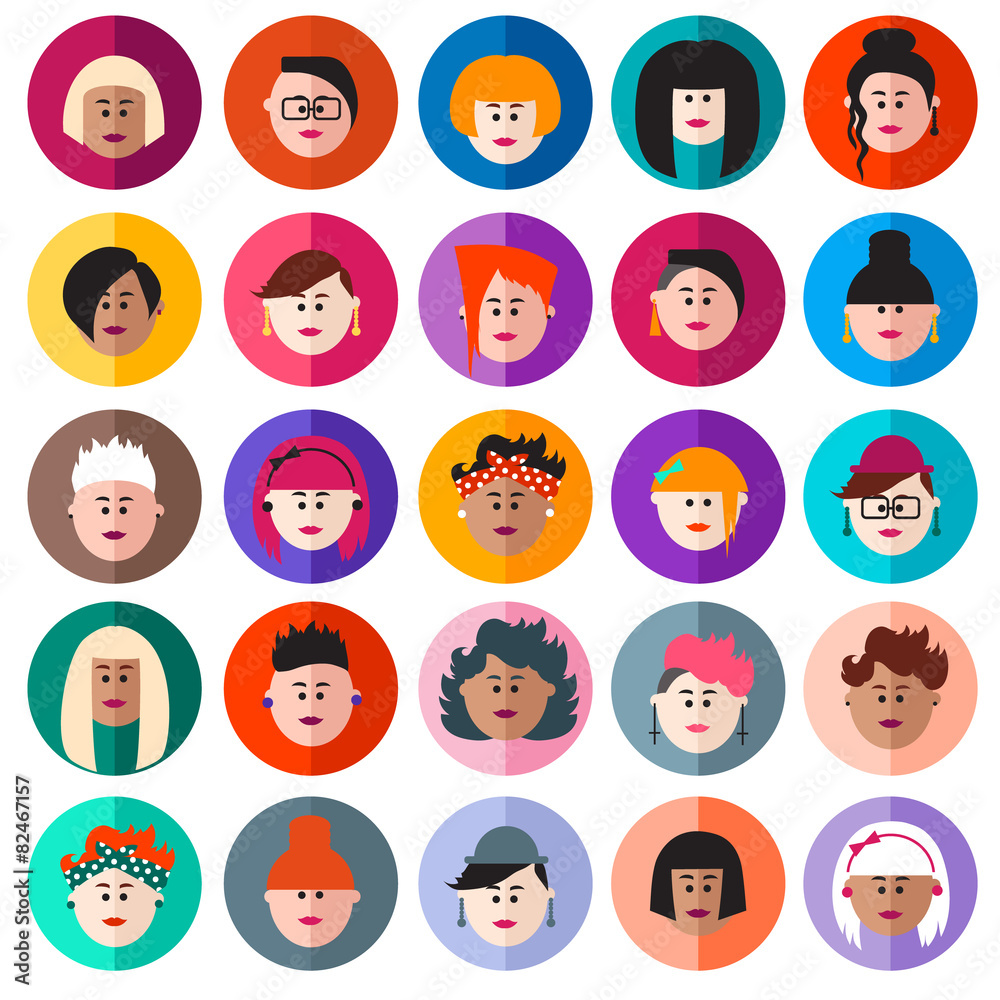 female faces avatars. flat style vector icons set female faces avatars. flat style vector icons set