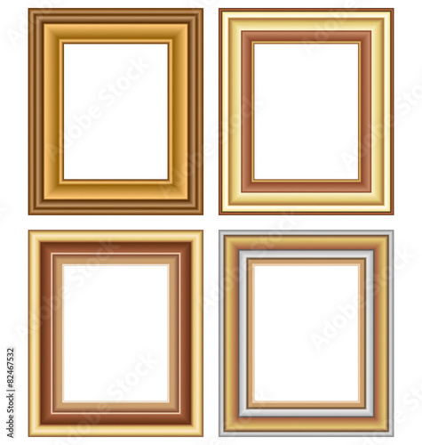 Four wooden carved frames isolated on white background