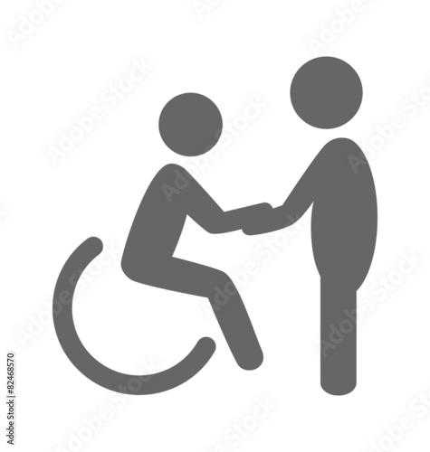 Disability man with helpmate pictogram flat icon isolated on whi